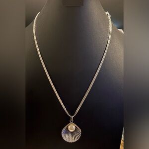Monet Silver Shell Pendant Necklace
